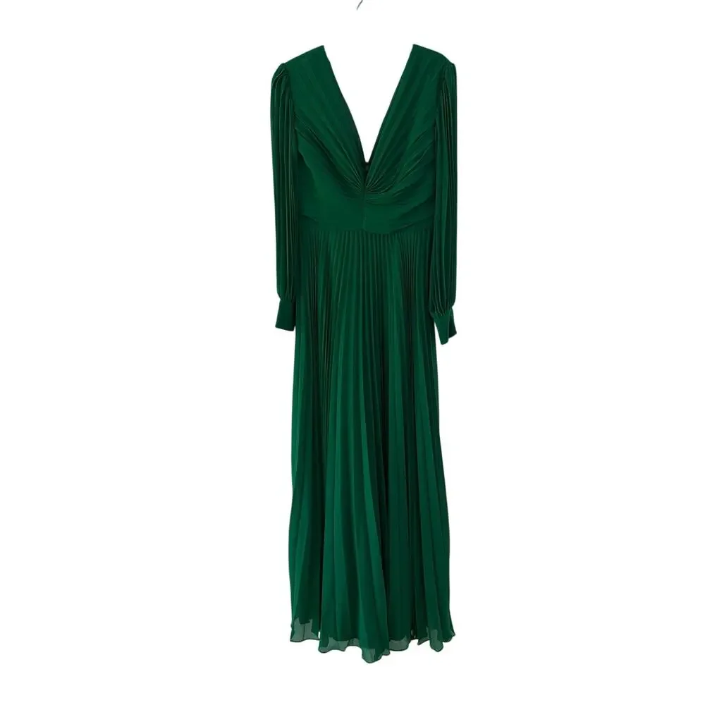 Badgley Mischka Pleated Blouson-Sleeve Georgette Gown size 10